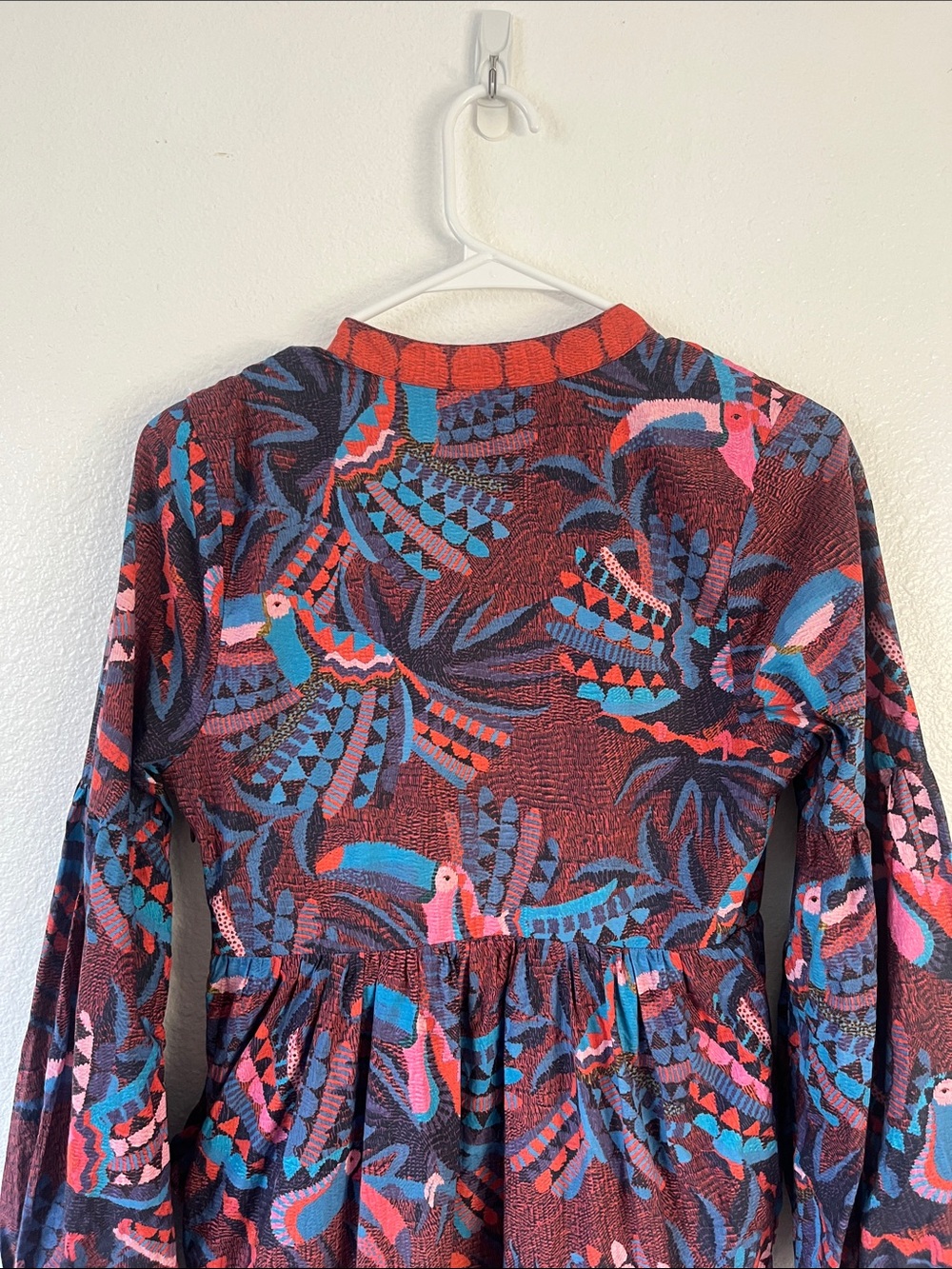 FARM Rio x Anthropologie Toucan Printed Mini in Red Blue V-Neck Dress XS - Picture 5 of 5